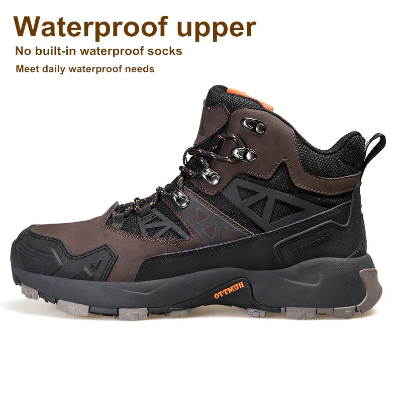 HUMTTO Waterproof Trekking Sneakers for Men Winter Leather Hunting Outdoor Hiking Shoes Sport Walking Tactical Safety Boots Mens
