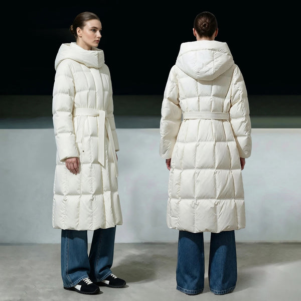 Amii Down Coats 2026 New Casual Detachable Hood Belt Long Winter Down Jacket Magnetic Buttons Warm Loose Top Jacket 12644050