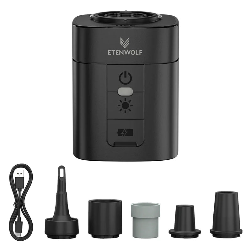 ETENWOLF AIR 3 ស្នប់ខ្យល់ខ្នាតតូចឥតខ្សែ ឧបករណ៍បំប៉ោង និងឧបករណ៍បន្ថយសម្ពាធ ស្នប់ចល័តសម្រាប់អណ្តែតទឹកក្នុងអាង ថង់បូមធូលីជាមួយក្បាលបាញ់ ភ្លើងសម្រាប់បោះតង់