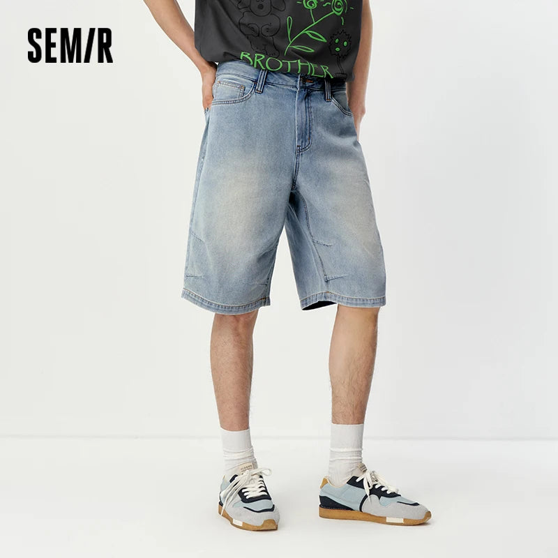 ខោខ្លីបុរស Semir ស្រាលត្រជាក់បែប Vintage ខោ Denim បោកគក់ប្រវែងជង្គង់ រដូវក្ដៅឆ្នាំ 2026 រលុងត្រង់