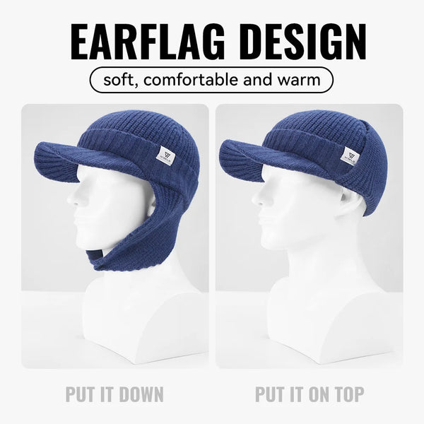 WRELS Unisex Winter Hat with Earflap Warm Knit Soft Beanie Fleece Lined Thermal Thickened Windproof Cold-proof Cycling Ski Hat