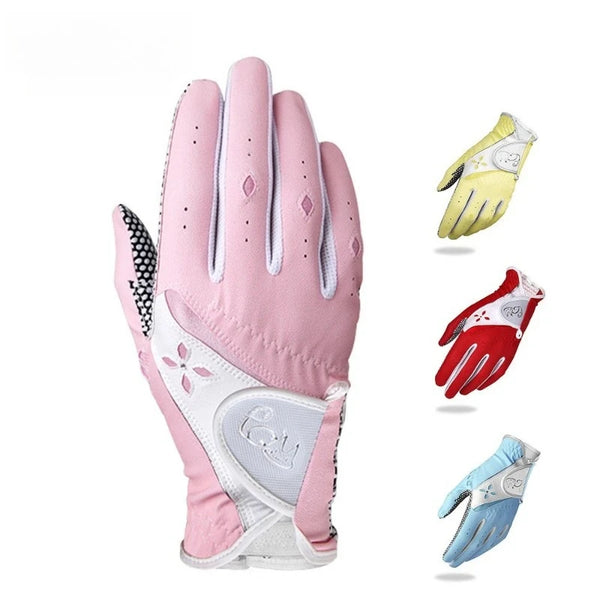 1 Pair Women's Golf Gloves PU Belt Non slip Particle Outdoor Sports Glove ST020