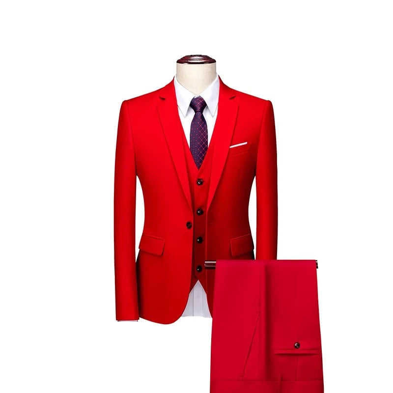 2026 Men's Grass Green Suit Three-Piece, Wedding,Party,Business,Interview Menswear,Red,Black,Blue,Purple,Yellow Asian Size Sets