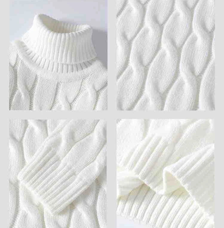 2026 New Men's Long-Sleeve Turtleneck Sweater Spiral Pattern Decorated Pullover Available in Red, Black, White, Gray, and Navy.