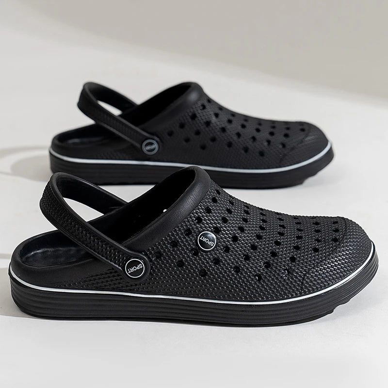 Men's Breathable Clogs Slippers Black Non-slip EVA Garden Shoes Outdoor Beach Sandals Casual Slip-on Mules