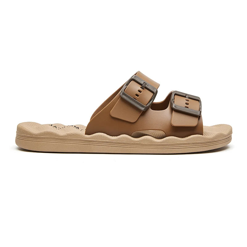 Men's Adjustable Double Buckle Slide Sandals EVA Comfort Flat Slides Non Slip Casual Slippers for Indoor Outdoor Beach Shower