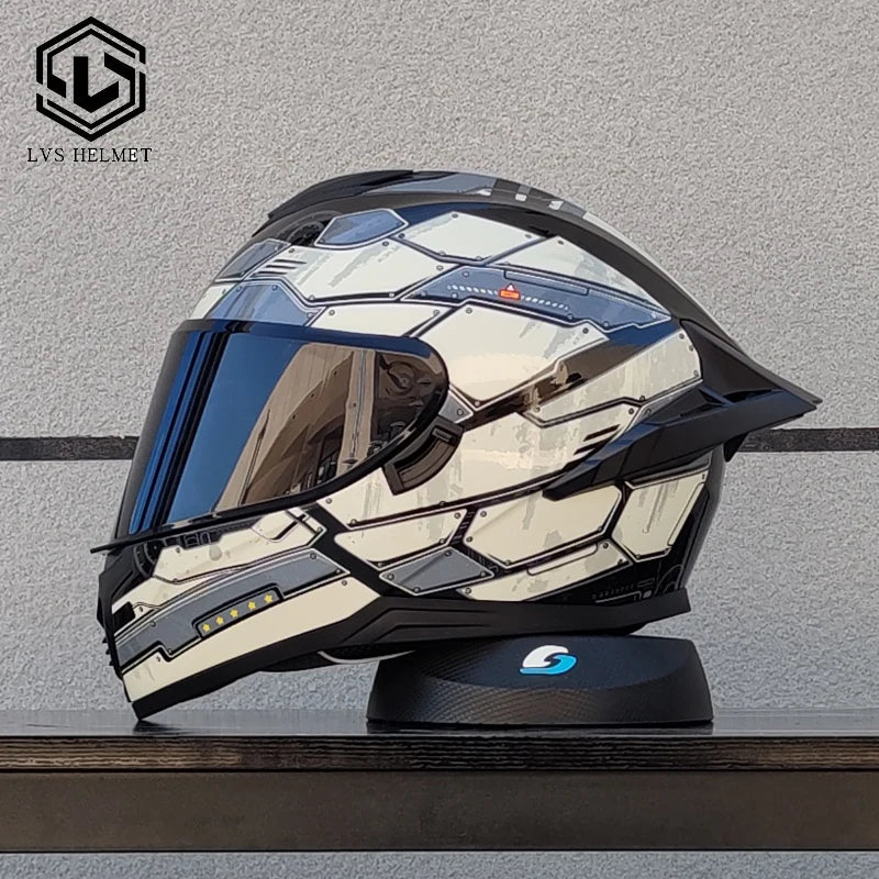 Original LVS Bright Black Helmet Motorcycle Full Face Motorcycle Helmet Riding Big Spoiler Unisex Helmet Casque DOT Approved