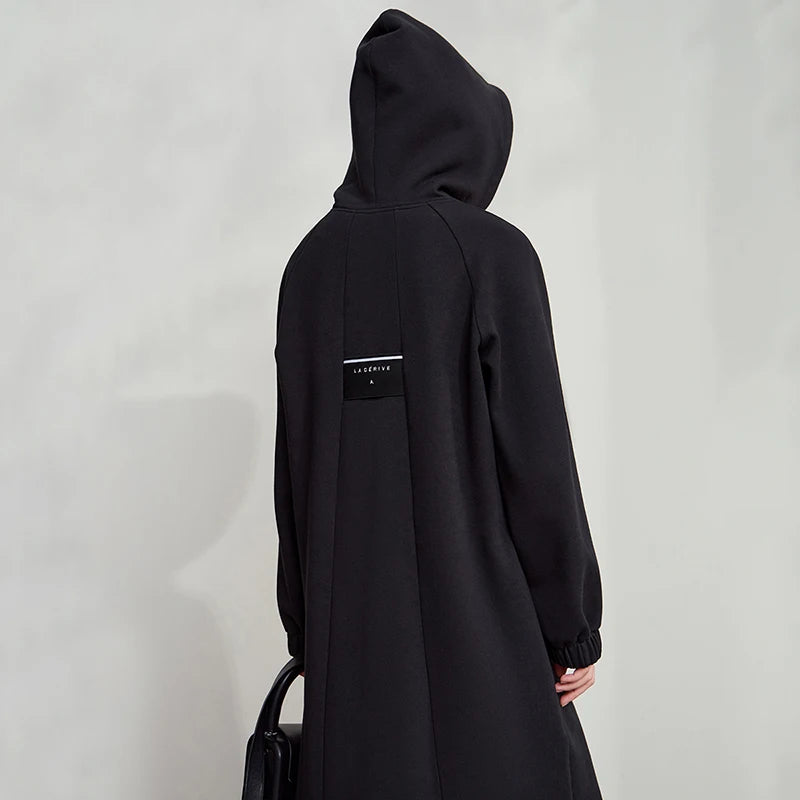 AMII Womens Dresses Shoulder Sleeves Loose Knitted Warm Dresses For Woman 2026 Winter New Casual Hooded Ladies Clothing 12553018