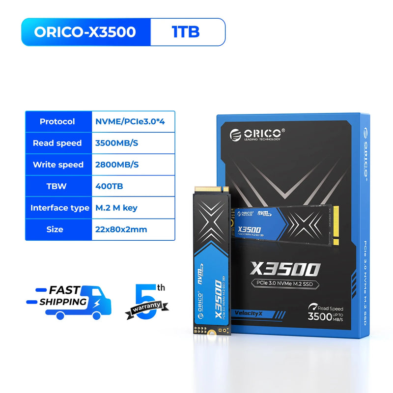 ORICO 1TB M.2 NVMe SSD, PCIe Gen3x4 2280 SSD Up to 3500MB/s, Internal Solid State Drive for Desktop Laptop