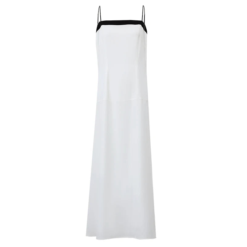 Amii Women’s Dress 2026 Summer New Color Block Tie A-Line Long Cami Dress Cutout Back Loose Fit Casual Woman Clothes 12652054
