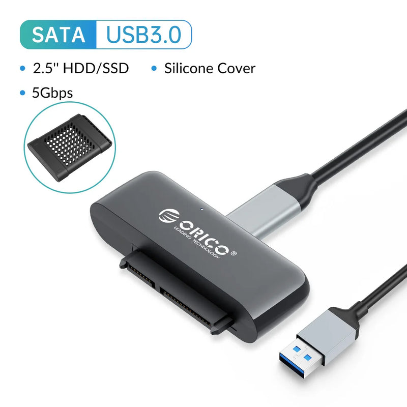 ORICO 2.5 Inch SATA Adapter with 2.5" Silica gel Box HDD Enclosure Case  for 2.5'' HDD/SSD External Hard Drive Disk 50 CM Cable