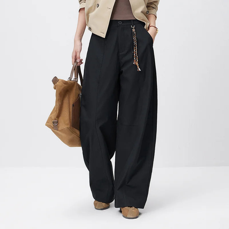Semir Streetwear Pants Women 2026 Spring Seam Textured Half Elastic Waist Ornament Loose Curved Blade Casual Trousers