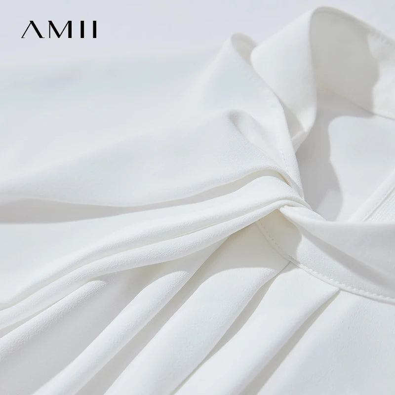 Amii Minimalist Casual Shirt Women Clothing 2026 Summer New Office Lady Asymmetric French Pleated Sleeve Comfort Blouse 12542217