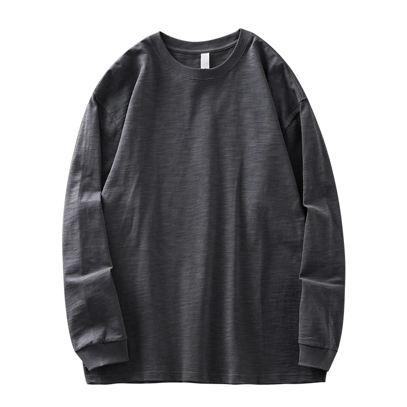 DUKEEN Heavyweight Slub Cotton Long Sleeve T Shirts for Men Spring and Autumn Pure Cotton Breathable Undershirts Men's Clothing