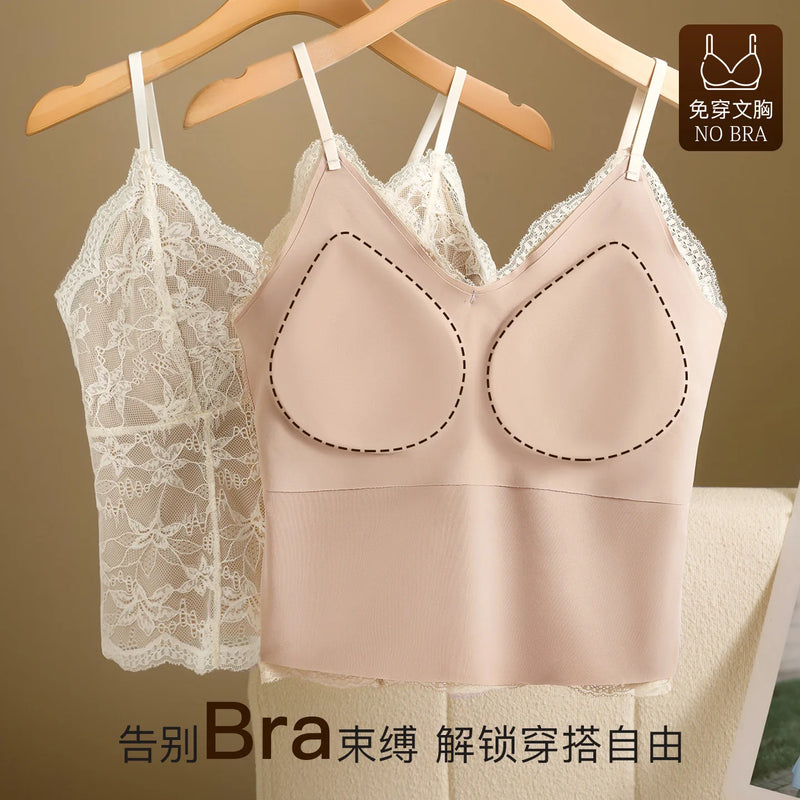 Sexy Spice Girl Lace Suspender Beauty Back Vest Integrated with Chest Pad Slim Bottom Tub Top One Piece Pajamas Women Nightwear