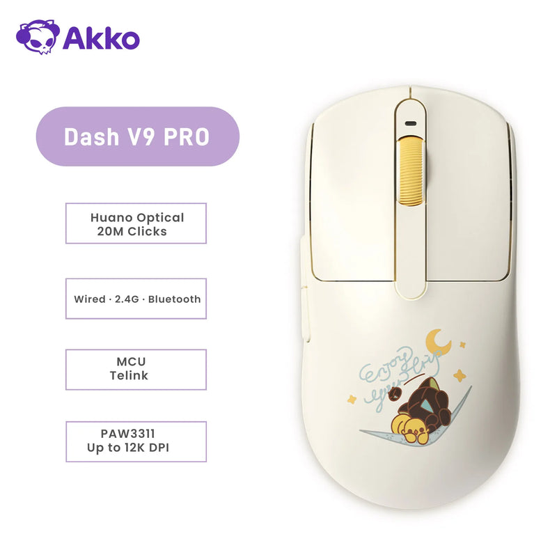 Akko Dash V9 Master/Pro Mouse PAW3955 / PAW3315 / PAW3311 Sensor 40g±3g Ultralight Ergonomic 8K Wireless E-sports Gaming Mouse