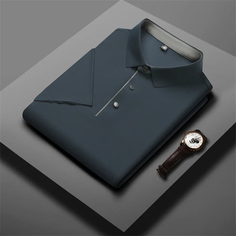 Seamless Golf Shirt, Men's Short-Sleeved Shirt, Slim Fit Summer Business Gentleman Men's Polo Shirt  2024, High-End Knitwear