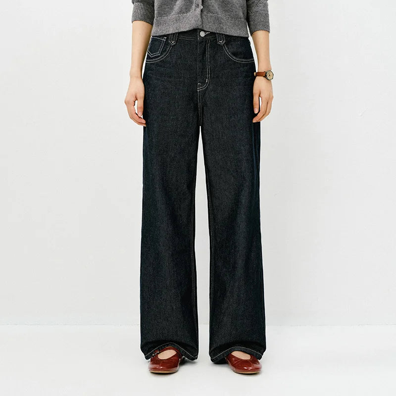 Semir Retro Jeans Women 2026 Spring Lyocell Blend Wide Leg Floor Length Hip Covering Leg Lengthening Trendy Trousers