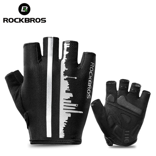 ROCKBROS Summer Cycling Half Finger Gloves Anti-slip Breathable Bicycle Gloves Men Women Anti-sweat Reflective Bike Gloves