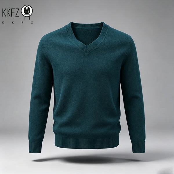 New Arrival Mens V Neck Knit Sweater Thick Soft Fine Knit Material Slim Cut Long Sleeve Autumn Winter Outer Tops