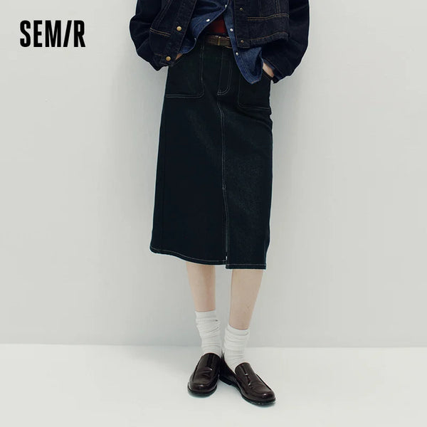 សំពត់ស្ត្រី Semir ខោ Denim រាងចោះត្រង់វែងស្ដើងបែប Retro Street ខោរដូវស្លឹកឈើជ្រុះ ស្លៀកប្រចាំថ្ងៃបែបទីក្រុង មានផាសុកភាព ឆ្នាំ២០២៦