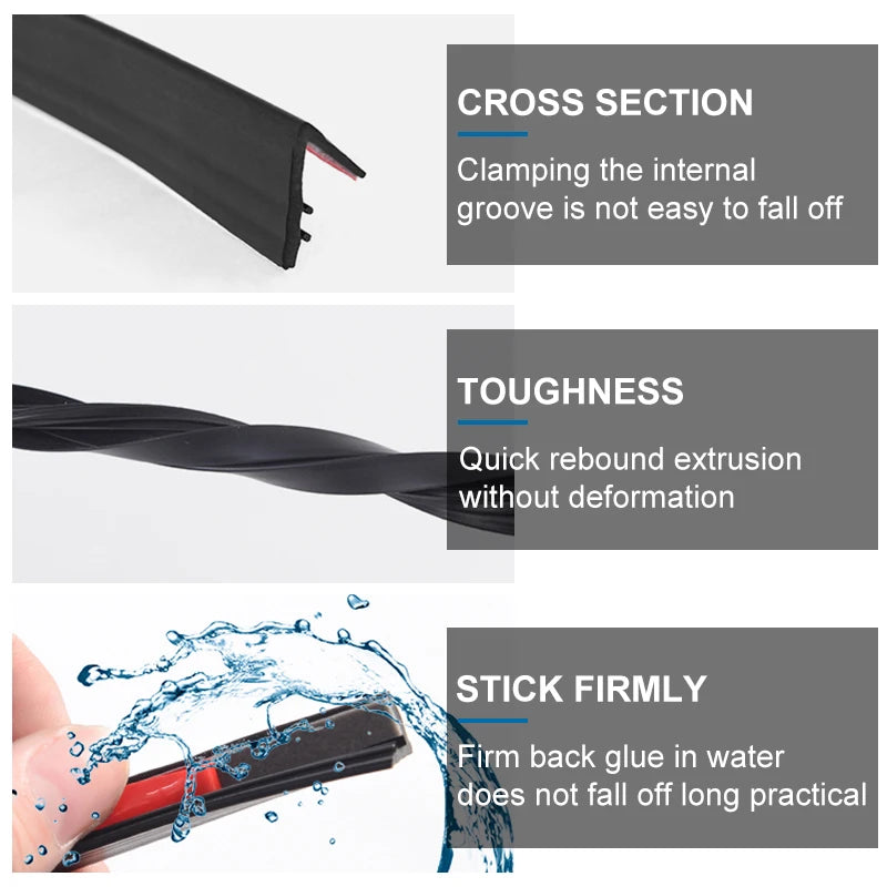 SEAMETAL Car Window Seal Strip Auto Rubber Side Window Filler V Shape Sealing Strips Noise Insulation for Car Window Lift 1/2/4m
