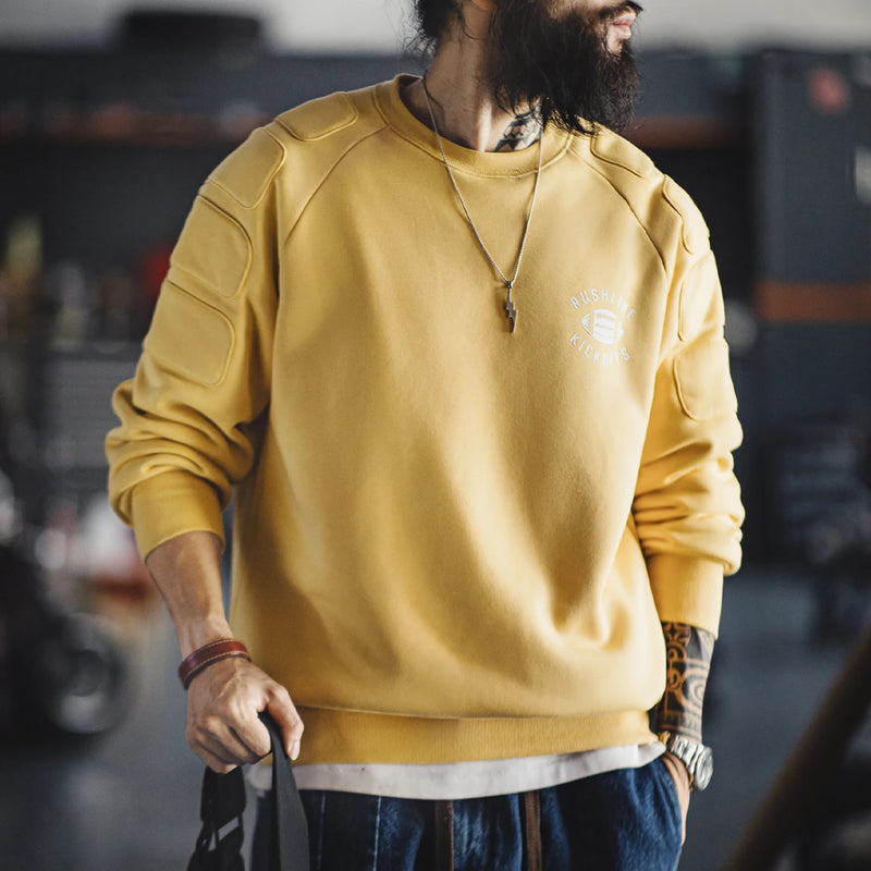 Maden Men's Fleece-Lined Crew Neck Sweatshirt Thickened Warm Pullover Loose Fit Casual Top for Autumn and Winter Layering Hoodie
