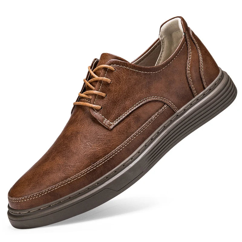 Summer Autumn Mens Lace Up Leather Casual Shoes Men Fashion Flat Shoes Big Size 47 48 Breathable Comfortable