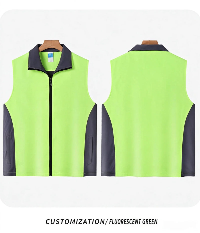 Lightweight and comfortable custom logo work clothes High-grade color matching vertical collar zipper waistcoat pocket