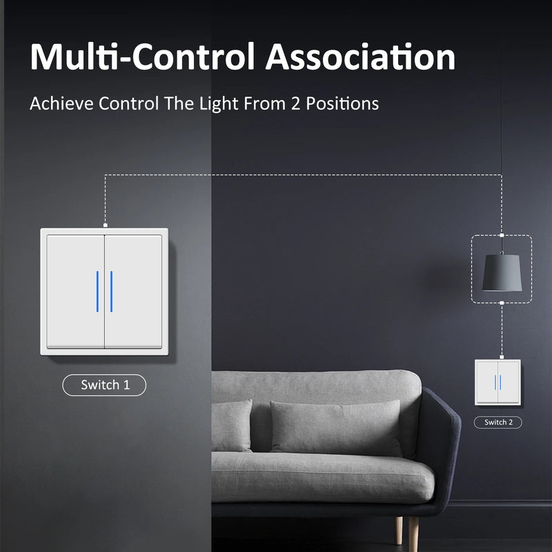 BSEED E Series 1/2/4/8 Packs 1Gang 2Way Button Light Switch Plastic Frame Wall Light Switch On Off For Stairs LED Backlight