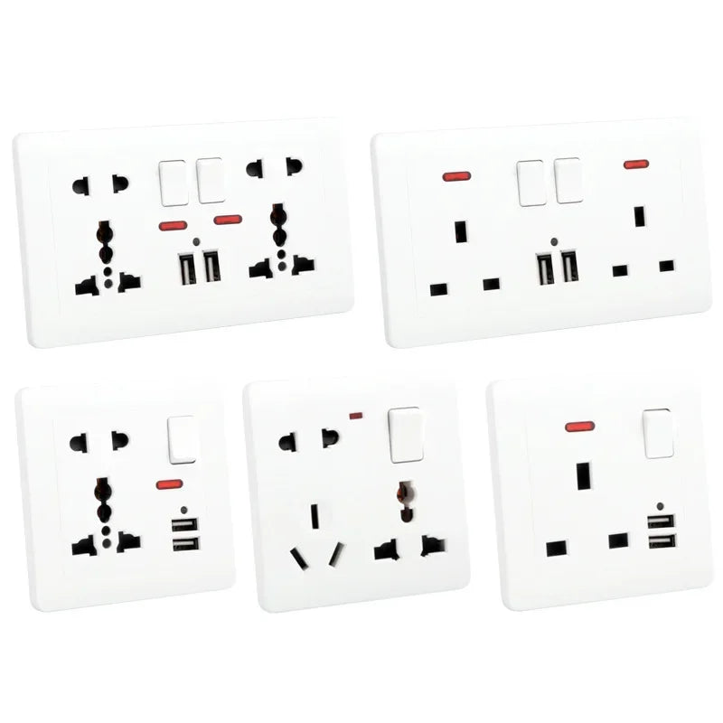 Depoguye UK standard socket panel double 13A with switch double usb one-opening multifunctional eight-hole white wall socket