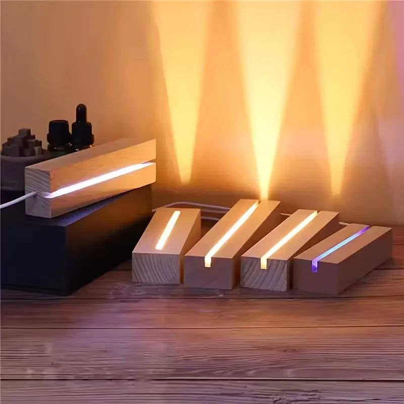 LED Solid Wood Lamp DIY Romantic Night Light, Crystal Glass Lamp Base Switch Log Lamp USB Rectangular Display Lamp Display Stand