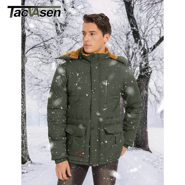 TACVASEN Winter Fleece Jackets Mens Thermal Warm Hooded Coats Removable Hood Hiking Work Jackets Parka Windbreaker Outwear