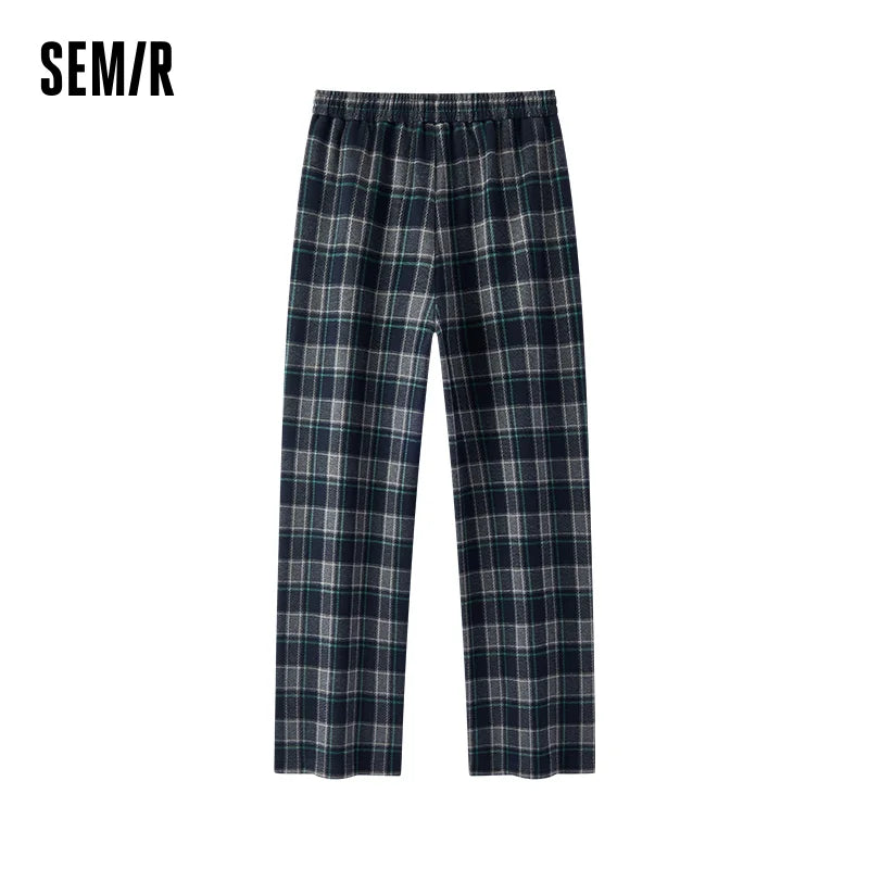Semir Casual Pants Women Winter Plaid Fleece Lined Long Pants Loose 2025 Salt-Style Lazy Retro Trendy Wide Leg Women'S Clothing