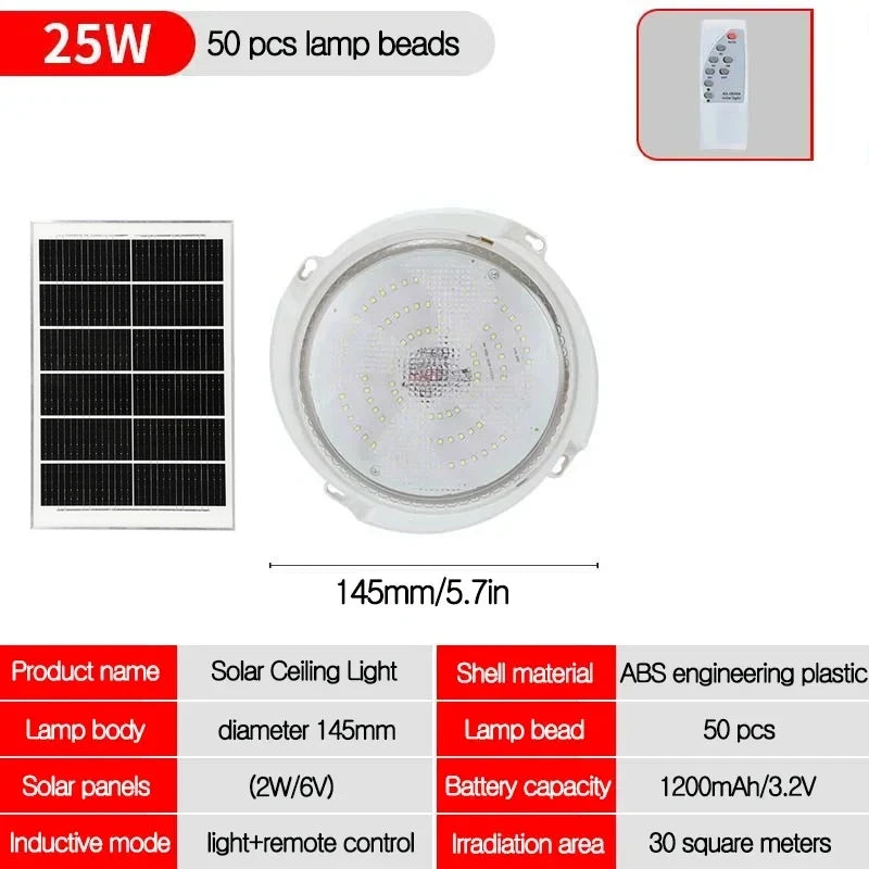 LED Solar Ceiling Light Outdoor Waterproof Solar Lamp With Remote Control 3 Color Indoor Home Top Ceiling Lights Garden Lighting