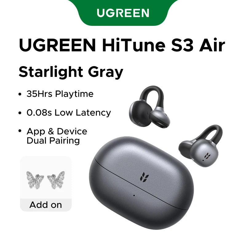 UGREEN Open Ear Wireless Headphones Bluetooth 6.0, Clip Ear Sports Earphones TWS with ENC, for 30 Hours Playtime, UGREEN APP