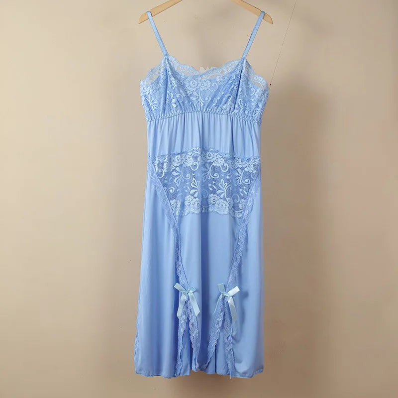 French New Suspender Nightdress Women's Lace Mesh Dressing Gown Female Loungewear Dress Sexy Nightgowns Ladies Sleepwear