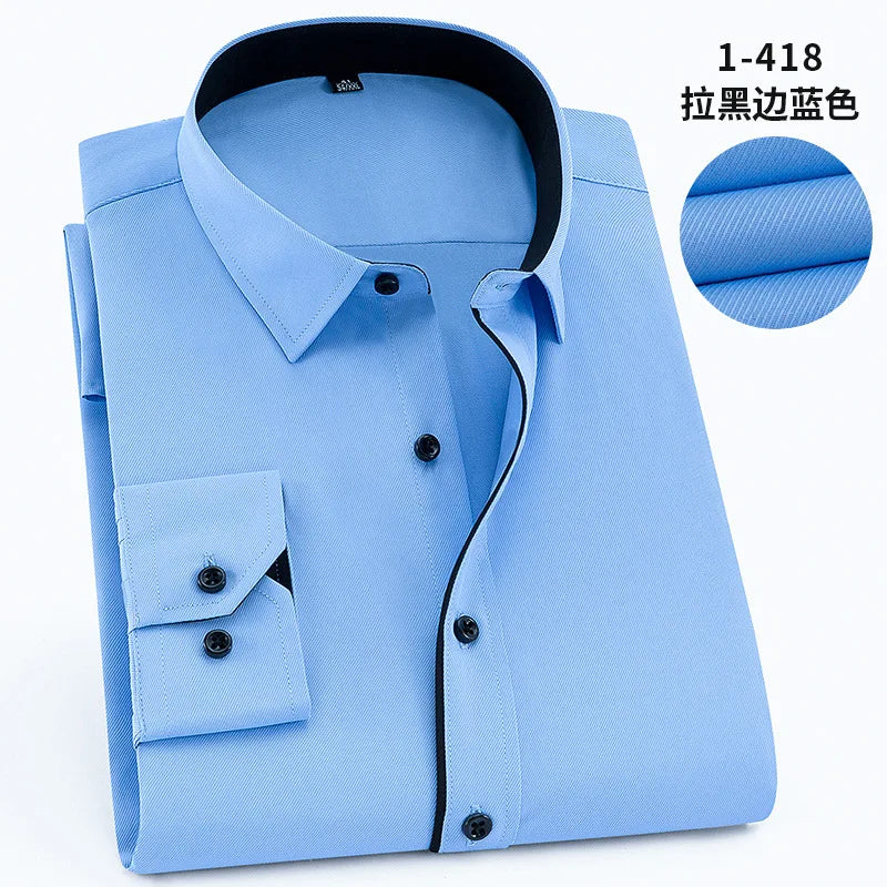 White Men Twill Long Sleeve Shirt,Single Breasted Lapel Asian Size Shirts,Wedding/Business/Office/Casual Tops Camisas,M-8XL 9XL