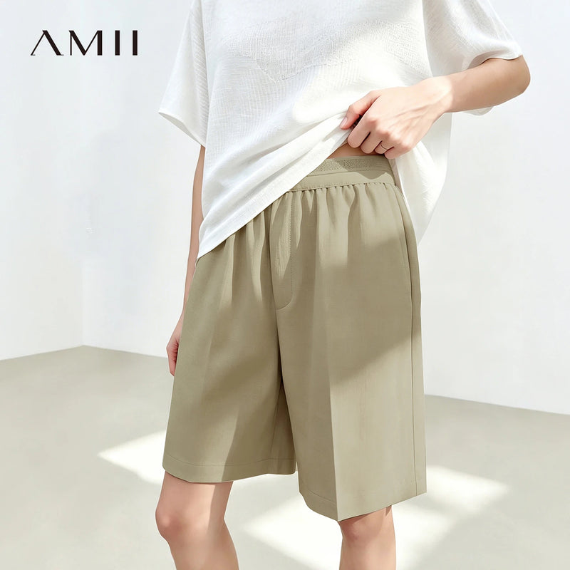 Amii Women’s Shorts 2026 Summer New Cutout Elastic Waist Wide Leg Pants Loose Simple Office Casual Women's Clothing 12622158