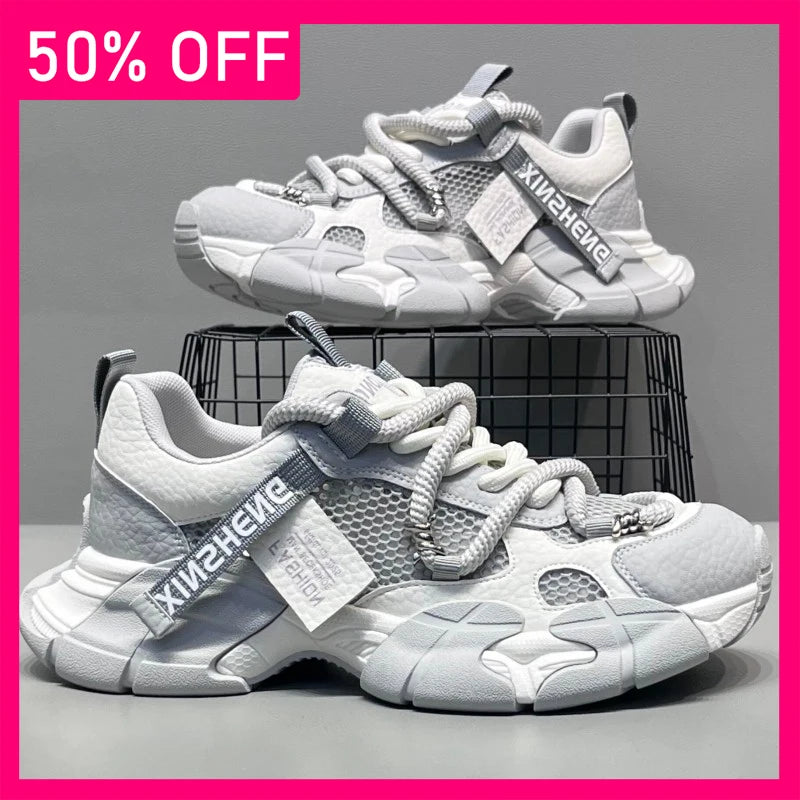 Men Sneakers Trendy Mesh Breathable Lightweight Running Shoes 2026 New Comfortable Versatile Thick Soled Tennis Shoes for Men