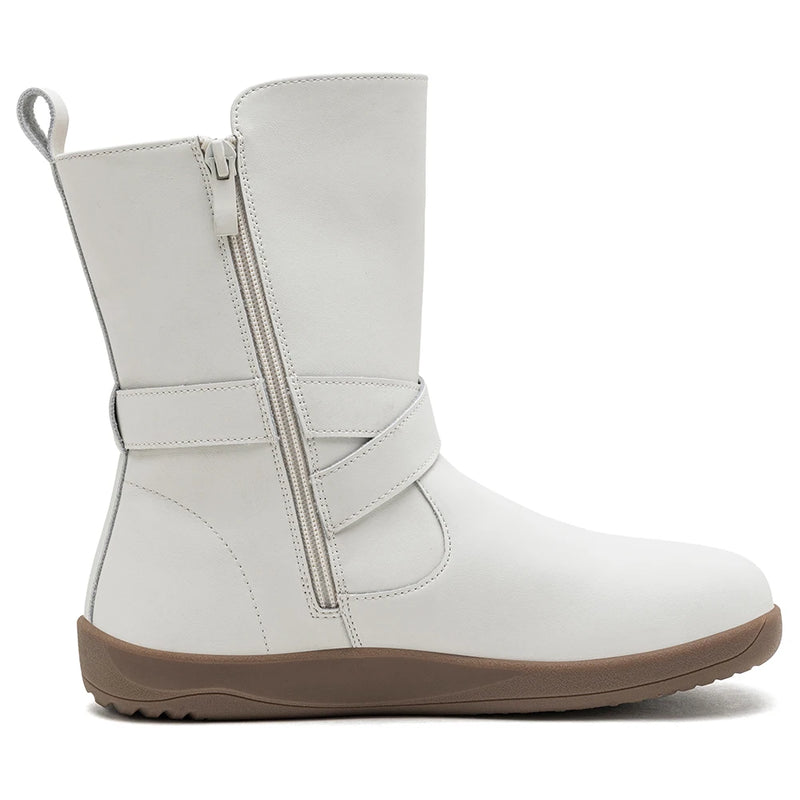HOBIBEAR Wide Width Barefoot Boots Women Artificial Leather Mid-Top Ankle Boots Zero Drop Side Zipper Lightweight Walking Shoes