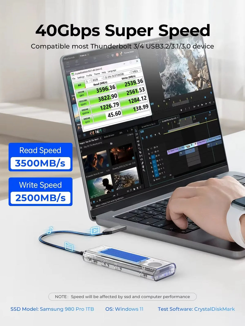 ORICO 40Gbps USB4 M.2 SSD Case with Cooling Fan M2 NVMe Case Enclosure Compatible with Thunderbolt 3 4 USB3.2 for MacBook Pro
