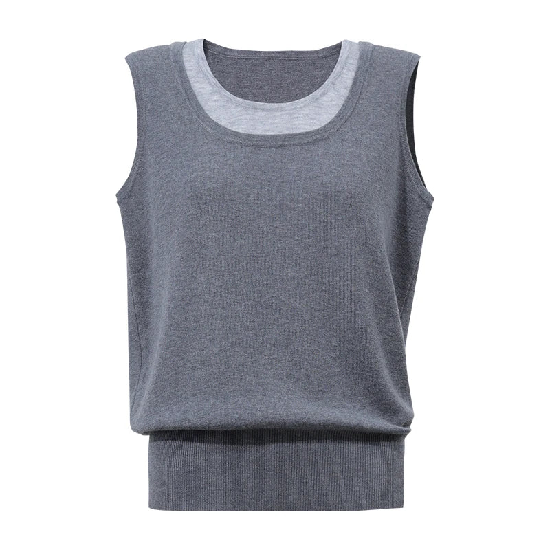 Amii Women's Knit Vest Layered U-Neck Sleeveless Commuter Minimalist Loose Tank Tops Autumn 2026 Sweater Woman Clothing 12623007