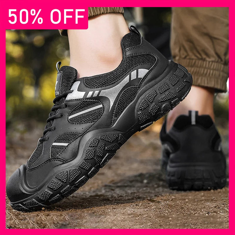 Men Sports Shoes New Breathable Mesh Lightweight Soft Sole Hiking Shoes Leisure Anti Slip Urban Commuting Walking Shoes Man