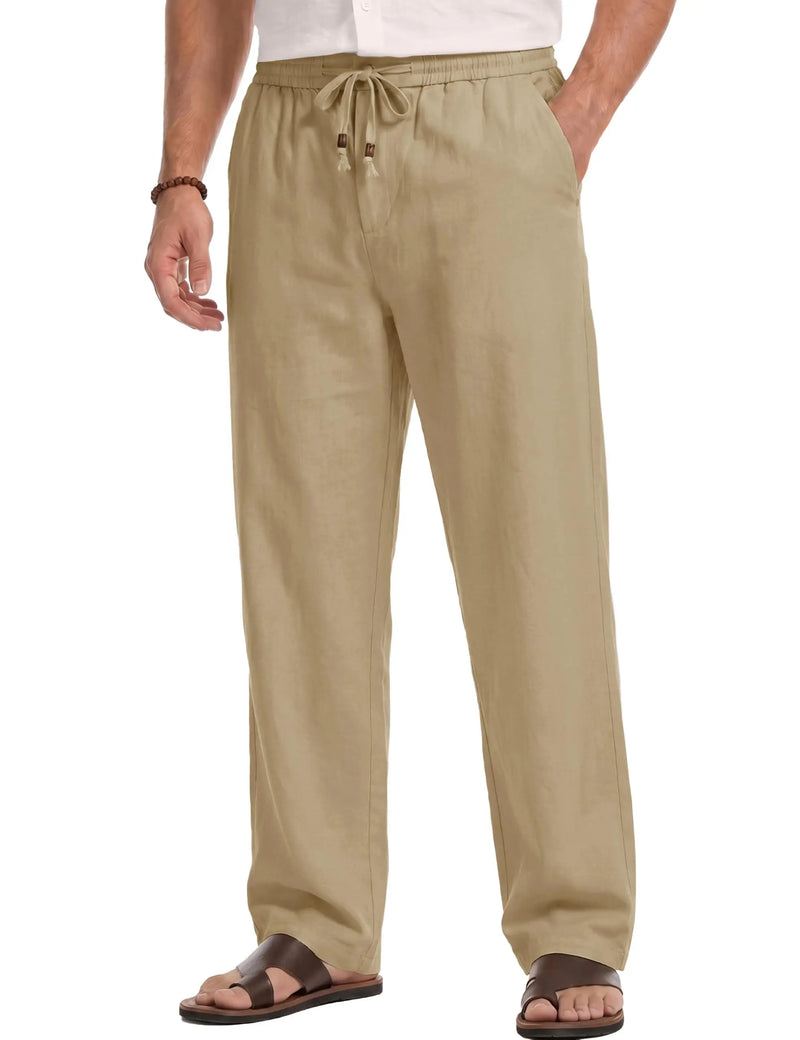 TACVASEN Mens Cotton Pants Casual Loose Fit Summer Beach Pants Lightweight Elastic Drawstring Waist Trousers with Pockets 2026
