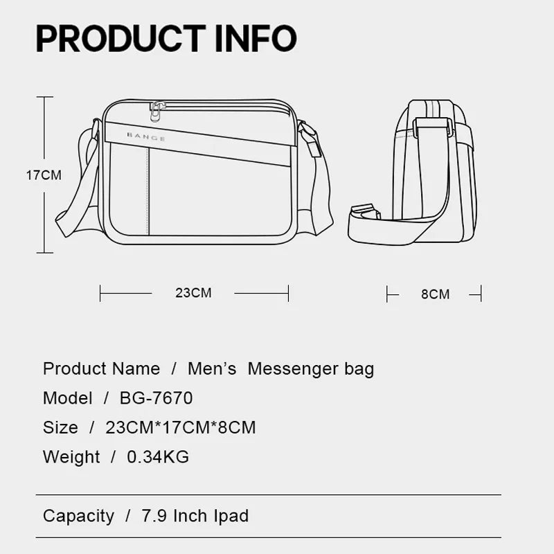 BANGE New Messenger Bag Korean Version Horizontal Handbag Multi-Function Casual Crossbody Bags Tooling Tide Brand Small Bag