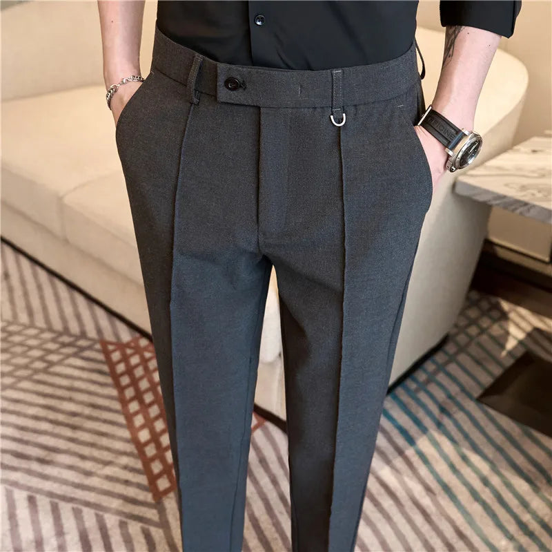 Men's business casual trousers, daily formal work pants, 2024 new high quality, plain color versatile ankle-length trousers.