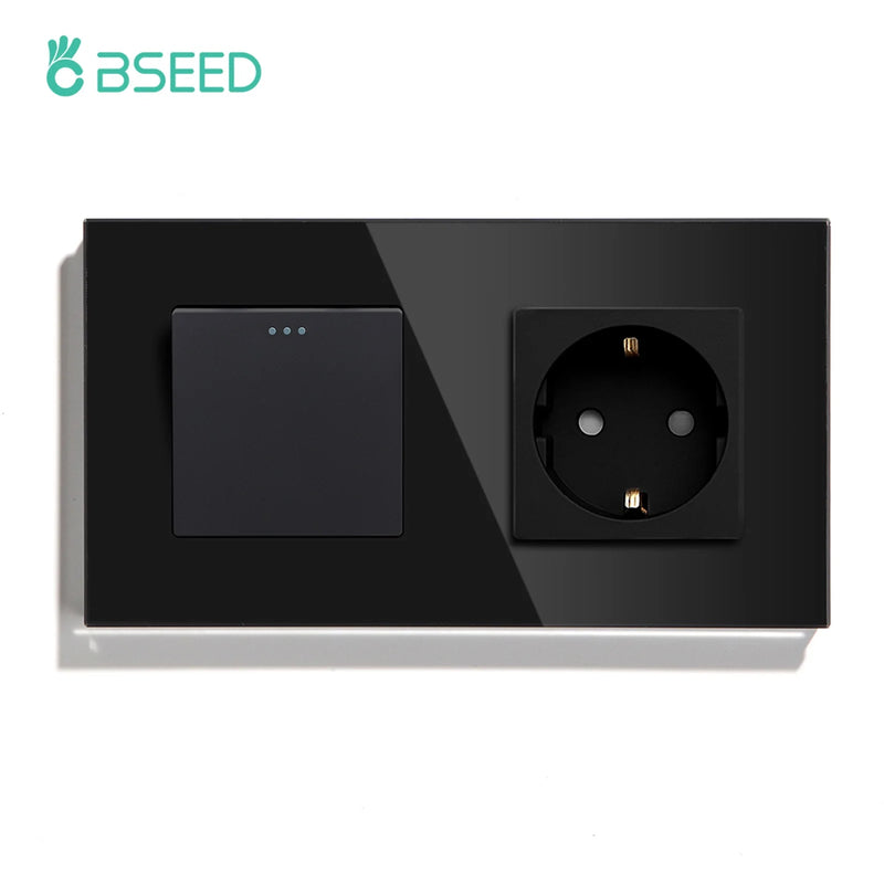 BSEED Mechanical Button Switch 1/2/3Gang 1Way Wall Power Socket USB Type-C Port Glass Frame Wall Switches Home Improvement