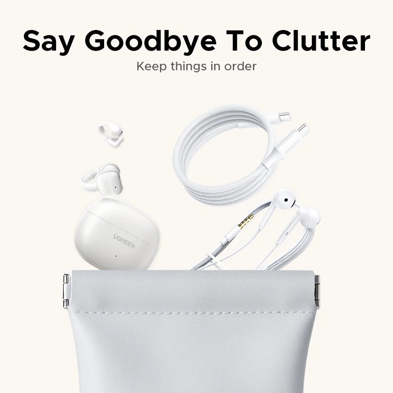 UGREEN Earphone Case Magnetic Leather Bag for Bluetooth Open Ear Clip Wireless Earbuds In-ear Headphones Cable Wired Storage Bag