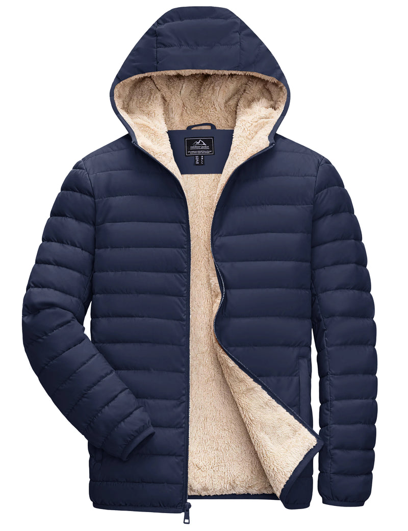 TACVASEN Men's Winter Puffer Sherpa Lined Quilted Waterproof Down Jacket Warm Windproof Ski Coat For Hiking And Fishing